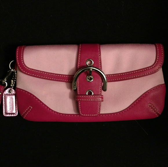 Coach wristlet pink leather and fabric